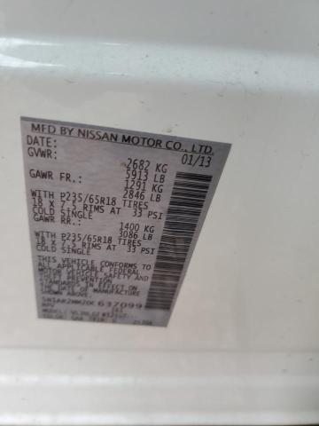5N1AR2MM2DC637099 - 2013 NISSAN PATHFINDER S WHITE photo 10