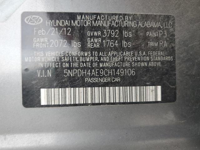 5NPDH4AE9CH149106 - 2012 HYUNDAI ELANTRA GLS GRAY photo 12