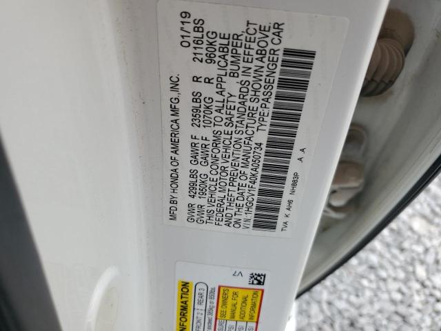 1HGCV1F40KA050734 - 2019 HONDA ACCORD EX 白色 照片 12