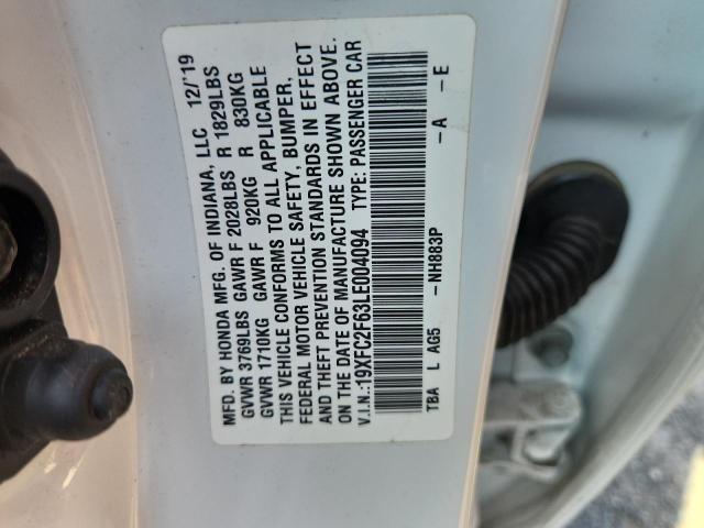 19XFC2F63LE004094 - 2020 HONDA CIVIC LX 白色 照片 12