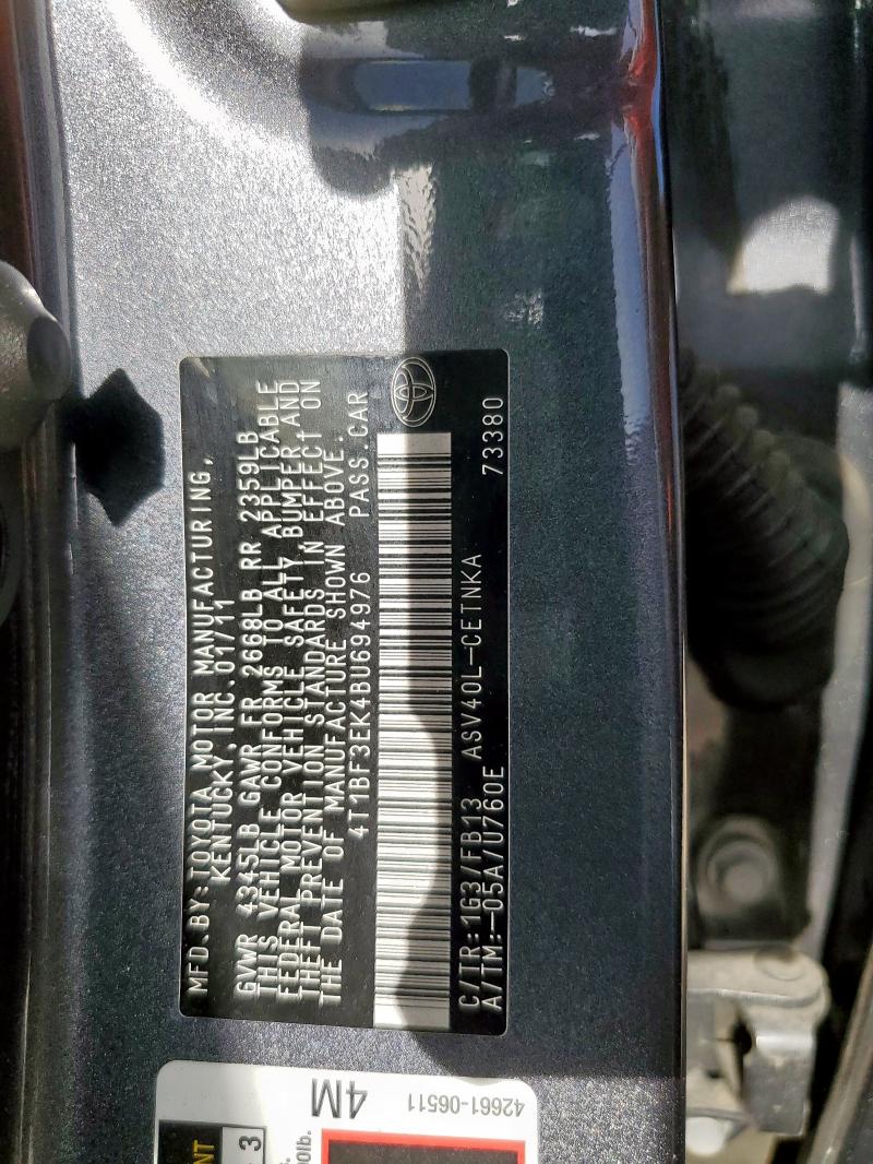 4T1BF3EK4BU694976 - 2011 TOYOTA CAMRY BASE GRAY photo 13