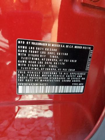 3VV2B7AX2KM154721 - 2019 VOLKSWAGEN TIGUAN SE 红色 照片 14