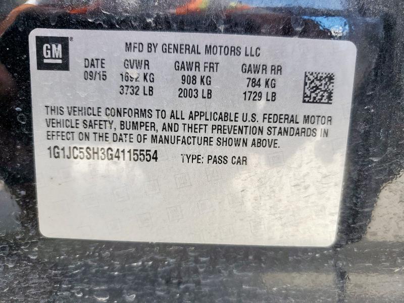 1G1JC5SH3G4115554 - 2016 CHEVROLET SONIC LT BLACK photo 12