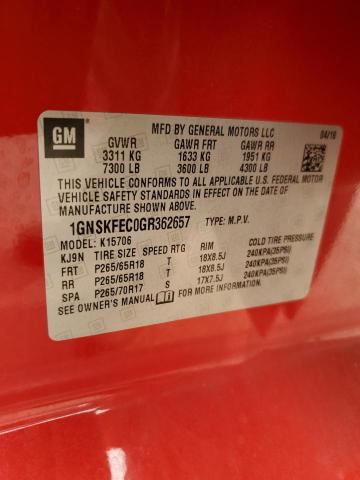 1GNSKFEC0GR362657 - 2016 CHEVROLET TAHOE SPECIAL 红色 照片 14