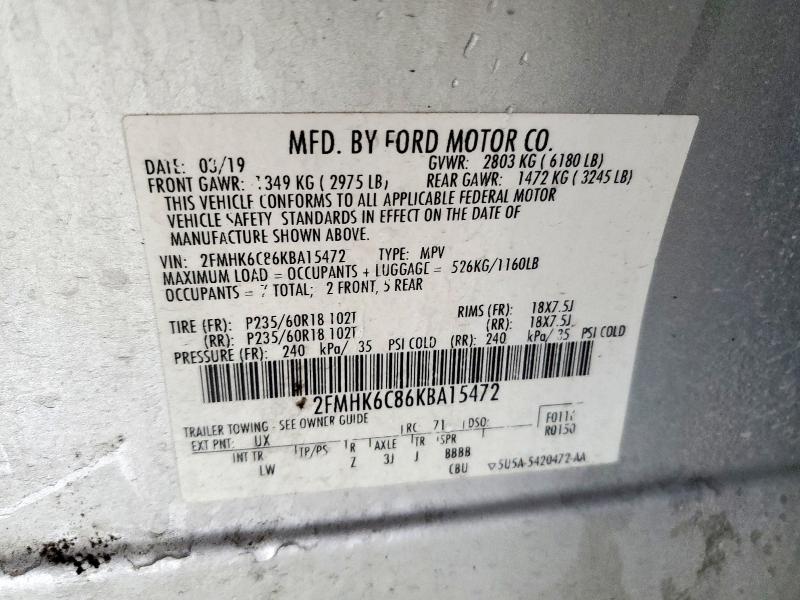 2FMHK6C86KBA15472 - 2019 FORD FLEX SEL SILVER photo 14