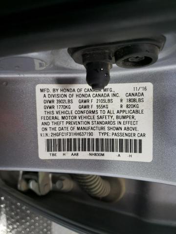 2HGFC1F31HH637190 - 2017 HONDA CIVIC EX SILVER photo 12