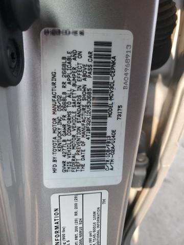 4T1BF32K12U530685 - 2002 TOYOTA CAMRY LE SILVER photo 12