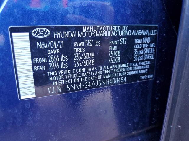 5NMS24AJ5NH408454 - 2022 HYUNDAI SANTA FE SEL BLUE photo 13