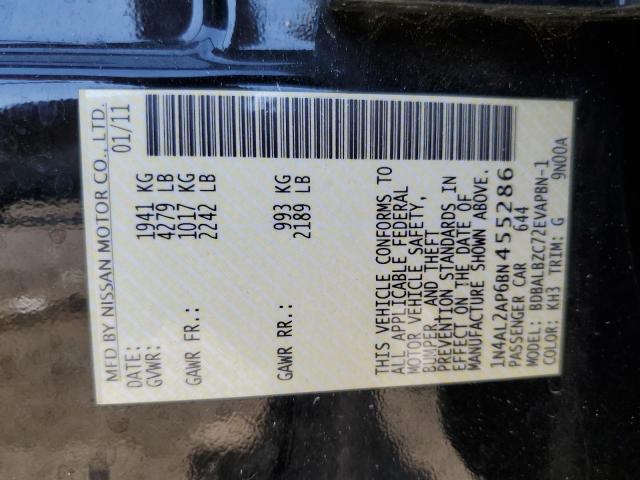 1N4AL2AP6BN455286 - 2011 NISSAN ALTIMA BASE BLACK photo 12