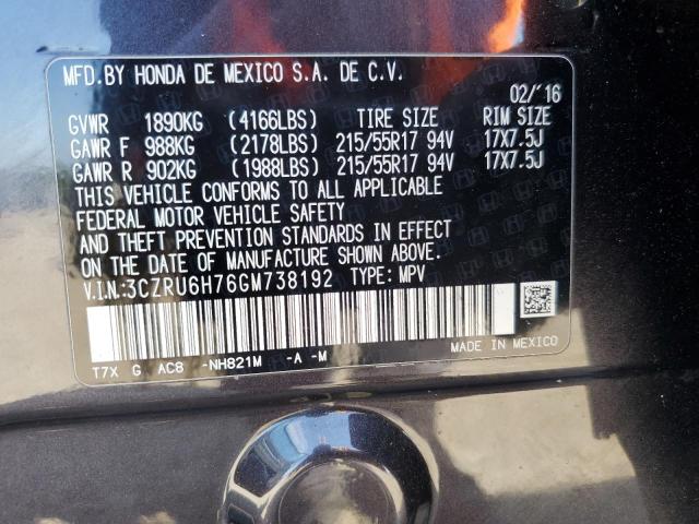 3CZRU6H76GM738192 - 2016 HONDA HR-V EXL BLACK photo 14