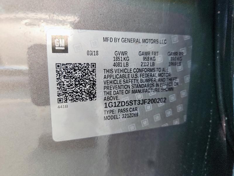 1G1ZD5ST3JF200202 - 2018 CHEVROLET MALIBU LT GOLD photo 12