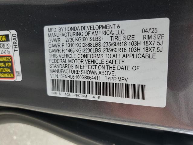 5FNRL6H60SB064411 - 2025 HONDA ODYSSEY EXL GRAY photo 13