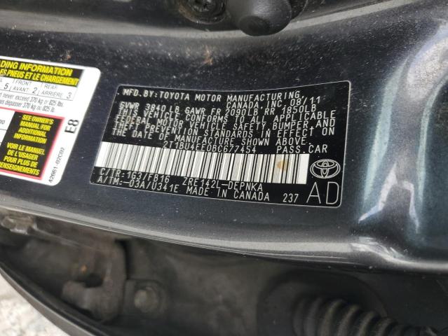 2T1BU4EE0BC677454 - 2011 TOYOTA COROLLA BASE 灰色 照片 12