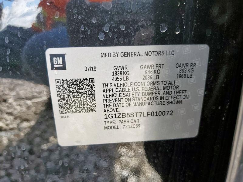 1G1ZB5ST7LF010072 - 2020 CHEVROLET MALIBU LS Սև լուսանկար 13