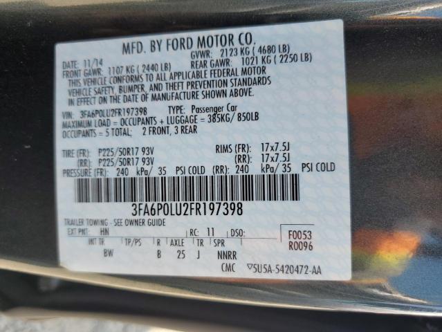 3FA6P0LU2FR197398 - 2015 FORD FUSION SE HYBRID CHARCOAL photo 12