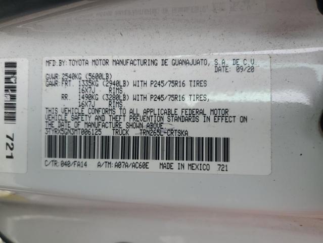 3TYRX5GN3MT006125 - 2021 TOYOTA TACOMA ACCESS CAB Ақ фото 12