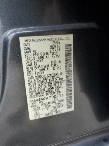 5N1AR18W05C790233 - 2005 NISSAN PATHFINDER LE 灰色 照片 13