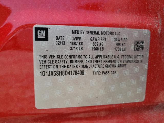 1G1JA5SH8D4178408 - 2013 CHEVROLET SONIC LS 红色 照片 12