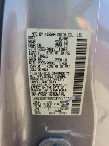 1N6ED26Y92C374124 - 2002 NISSAN FRONTIER KING CAB XE GRAY photo 12