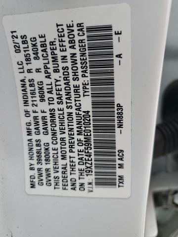 19XZE4F59ME010204 - 2021 HONDA INSIGHT EX WHITE photo 13