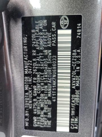 4T1T11AK7NU686033 - 2022 TOYOTA CAMRY SE CHARCOAL photo 12