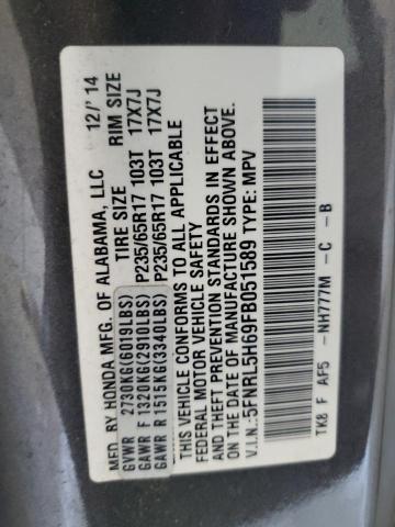 5FNRL5H69FB051589 - 2015 HONDA ODYSSEY EXL CHARCOAL photo 13