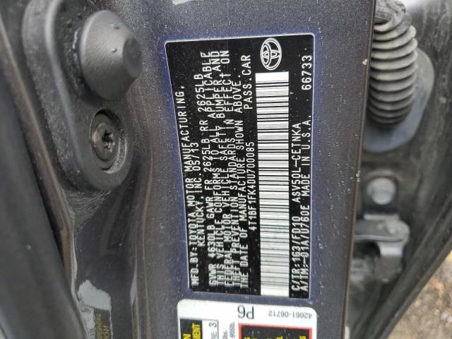 4T1BF1FK4DU700085 - 2013 TOYOTA CAMRY L GRAY photo 12