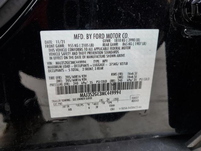 MAJ3S2GE3MC449994 - 2021 FORD ECOSPORT SE BLACK photo 12