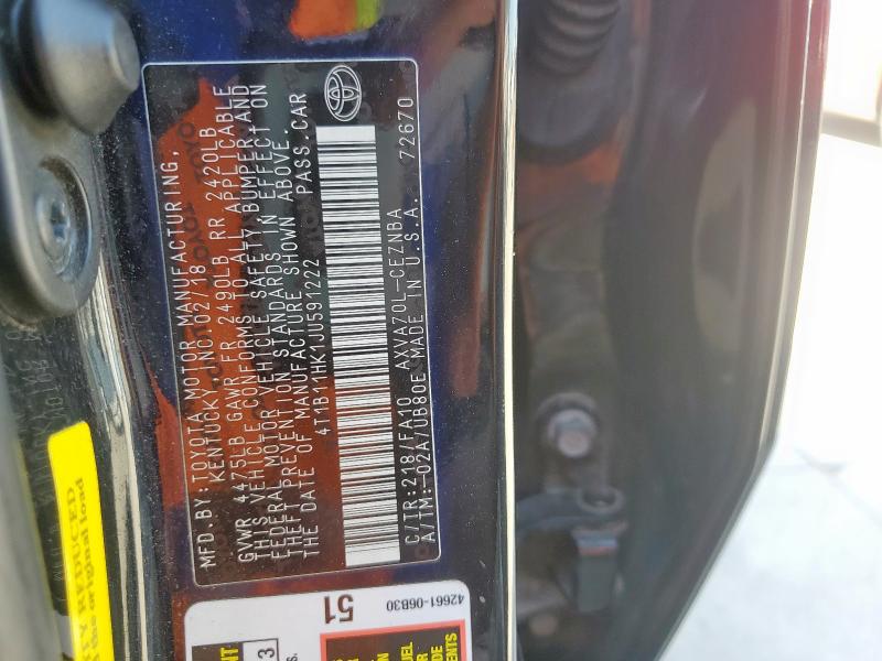 4T1B11HK1JU591222 - 2018 TOYOTA CAMRY L 黑色 照片 12