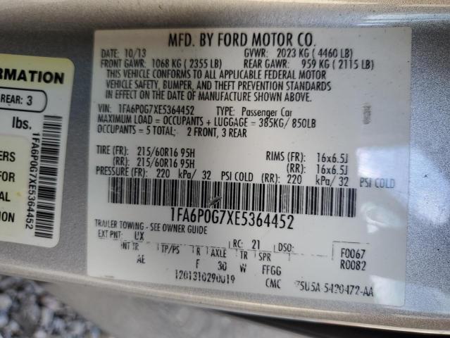 1FA6P0G7XE5364452 - 2014 FORD FUSION S SILVER photo 12