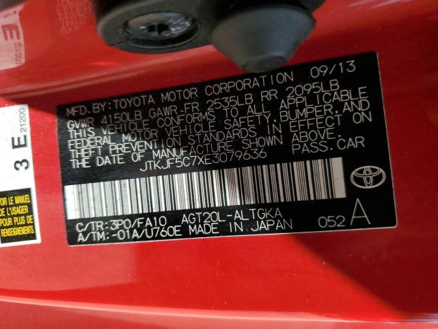 JTKJF5C7XE3079636 - 2014 TOYOTA SCION TC 红色 照片 12