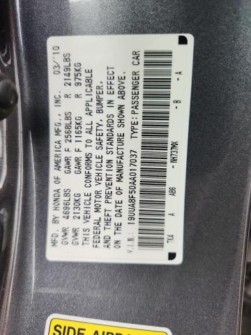 19UUA8F50AA017037 - 2010 ACURA TL ნაცრისფერი ფოტო 12