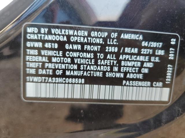 1VWDT7A33HC068598 - 2017 VOLK PASSAT R-LINE Սև լուսանկար 12