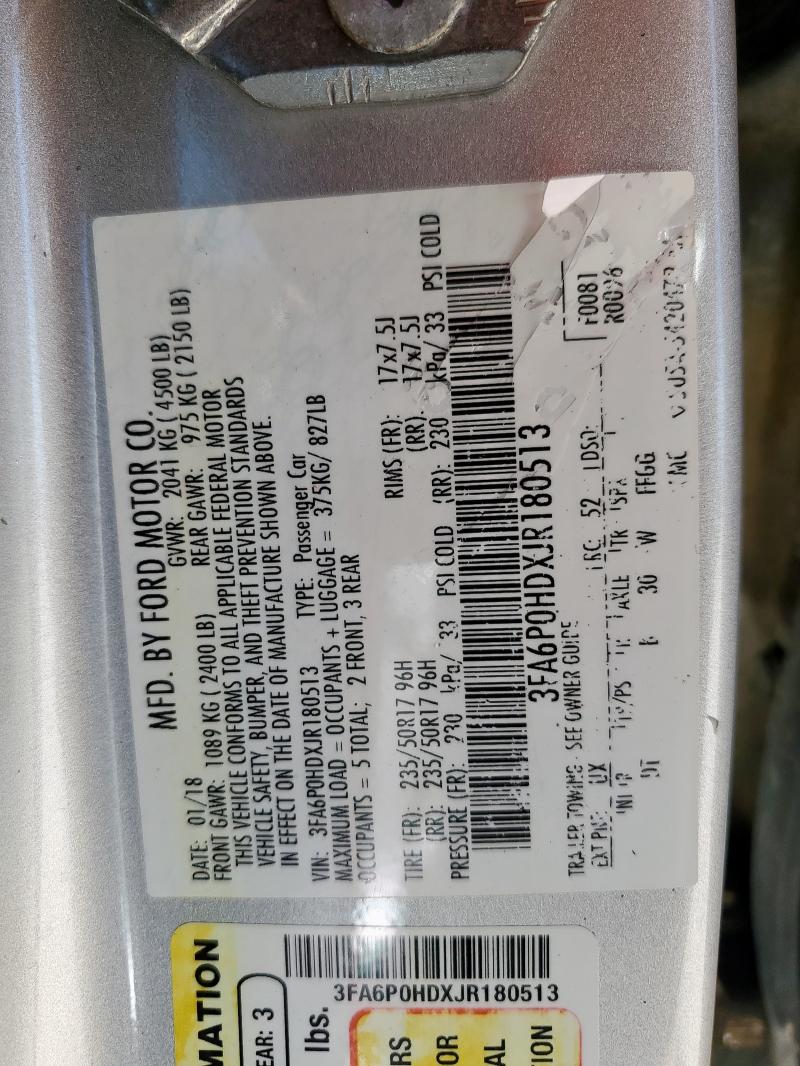 3FA6P0HDXJR180513 - 2018 FORD FUSION SE 银色 照片 12