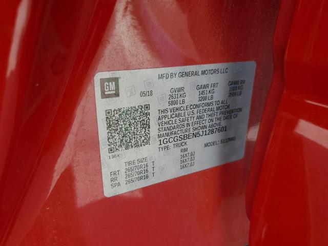 1GCGSBEN5J1287601 - 2018 CHEVROLET COLORADO წითელი ფოტო 12