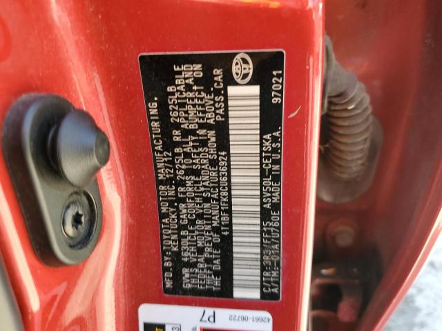4T1BF1FK8CU636924 - 2012 TOYOTA CAMRY BASE RED photo 12