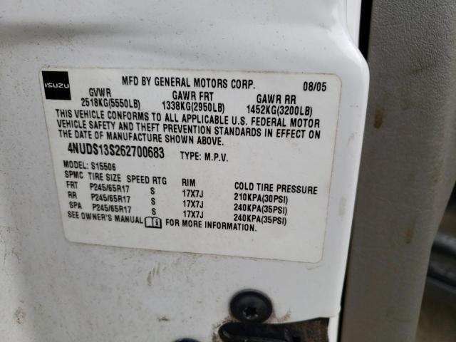 4NUDS13S262700683 - 2006 ISUZU ASCENDER S 白色 照片 13