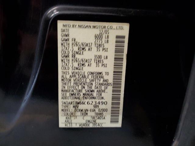 5N1AR18W66C623490 - 2006 NISSAN PATHFINDER LE BLACK photo 13