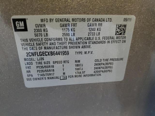 2CNFLGECXB6441959 - 2011 CHEVROLET EQUINOX LTZ GRAY photo 12