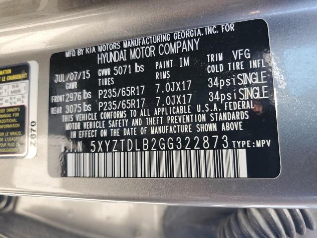 5XYZTDLB2GG322873 - 2016 HYUNDAI SANTA FE S Srebrny zdjęcie 13