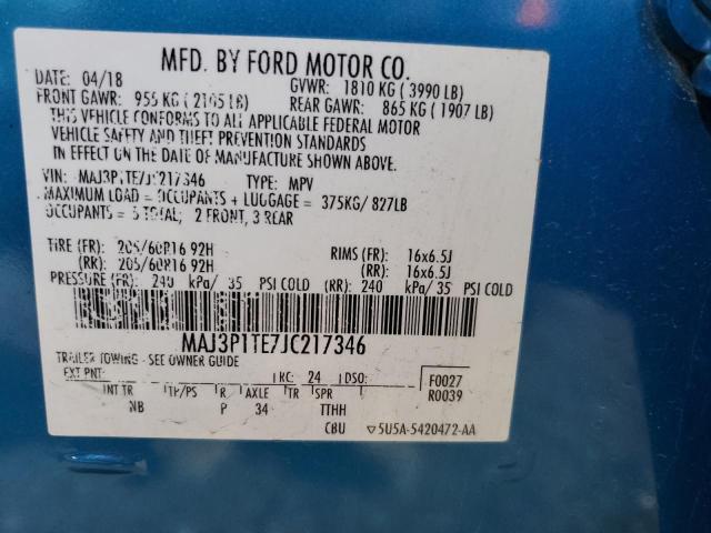 MAJ3P1TE7JC217346 - 2018 FORD ECOSPORT SE BLUE photo 13