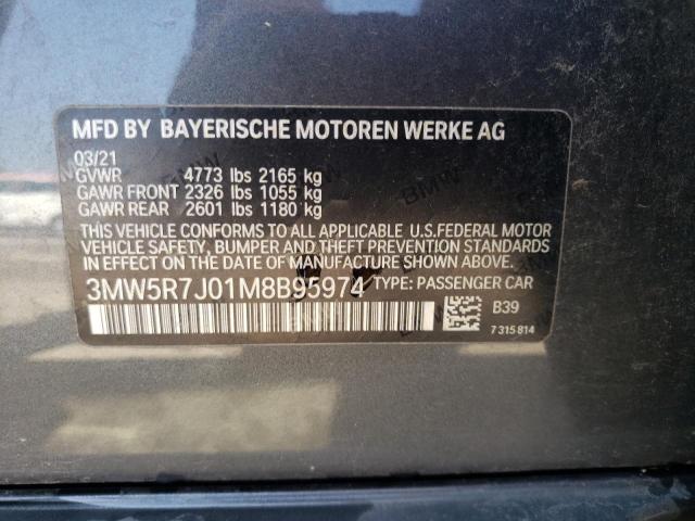 3MW5R7J01M8B95974 - 2021 BMW 330XI GRAY photo 12