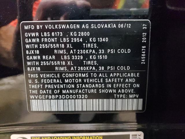 WVGEF9BP3DD001320 - 2013 VOLKSWAGEN TOUAREG V6 BLACK photo 14