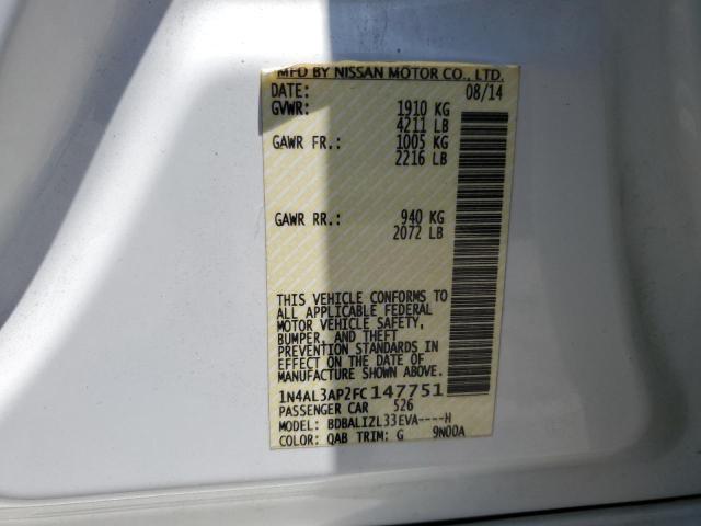 1N4AL3AP2FC147751 - 2015 NISSAN ALTIMA 2.5 WHITE photo 12