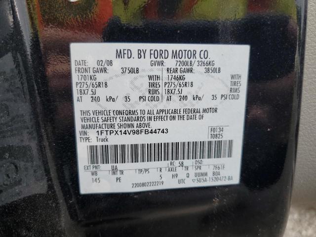 1FTPX14V98FB44743 - 2008 FORD F150 BLACK photo 12