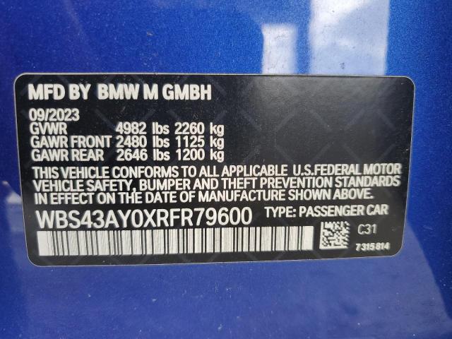 WBS43AY0XRFR79600 - 2024 BMW M3 COMPETITION BLUE photo 12
