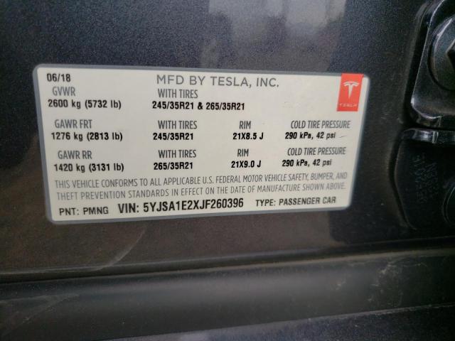 5YJSA1E2XJF260396 - 2018 TESLA MODEL S Սև լուսանկար 12