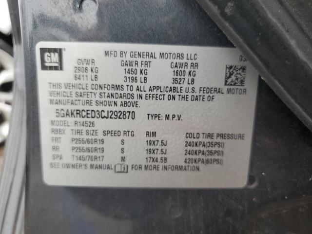 5GAKRCED3CJ292870 - 2012 BUICK ENCLAVE Մոխրագույն լուսանկար 13