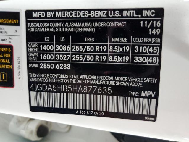 4JGDA5HB5HA877635 - 2017 MERCEDES-BENZ GLE 350 4MATIC WHITE photo 13