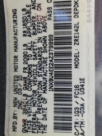 1NXBU4EE2AZ379999 - 2010 TOYOTA COROLLA BASE 灰色 照片 13